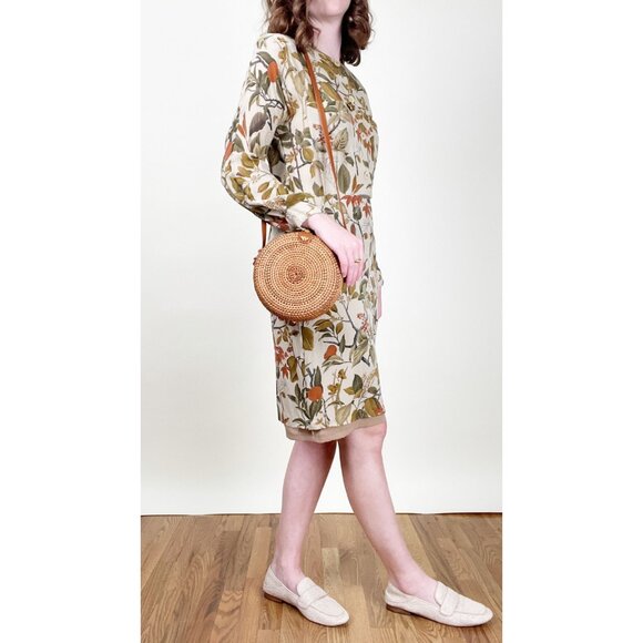 Vintage 100% Silk Novelty Print Floral Foliage Shirt Mini Midi Dress Long Sleeve - Picture 3 of 7